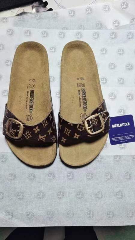 Birkenstock Single Button LV Pattern Matte Leather Slippers