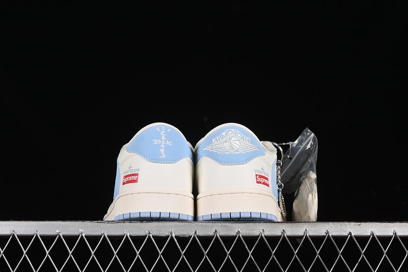 Nike Air Jordan 1 Low OG SP Off-White Travis Scott Fragment Design Light Blue Sole White Blue Sneakers