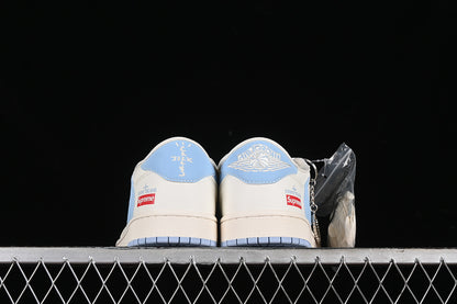 Nike Air Jordan 1 Low OG SP Off-White Travis Scott Fragment Design Light Blue Sole White Blue Sneakers