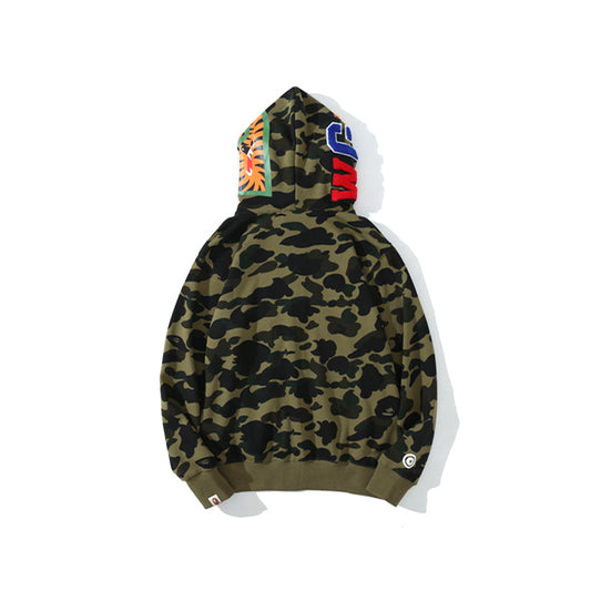 A Bathing Ape Shark Head Classic Fur Hoodie Green