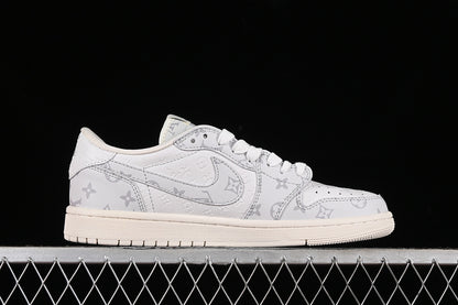 Nike Air Jordan 1 Low OG SP Travis Scott Fragment Design LV Grey Printing White Sneakers