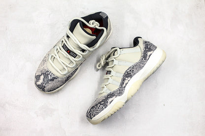 Nike Air Jordan 11 Retro Low-Top "Light Bone" Snakeskin White Sneakers