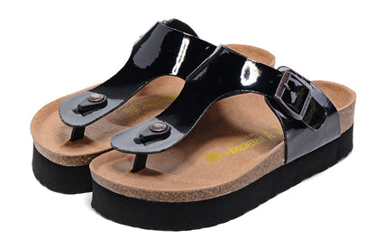Birkenstock Black Patent Leather Platform Flip Flops