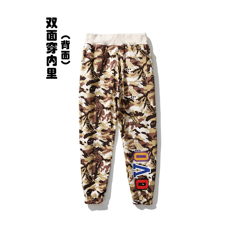 A Bathing Ape Shark Head Camouflage Patchwork Double Face Wear Trousers Red