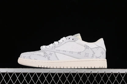 Nike Air Jordan 1 Low OG SP Travis Scott Fragment Design LV Grey Printing White Sneakers