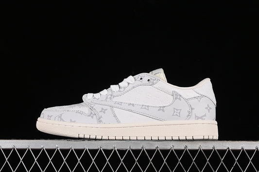 Nike Air Jordan 1 Low OG SP Travis Scott Fragment Design LV Grey Printing White Sneakers