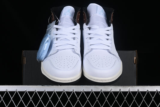 Nike Air Jordan 1 Mid Black Sole Blue Brown White Sneakers