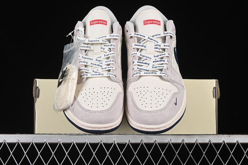 Nike Air Jordan 1 Low Supreme White Grey Blue Sneakers