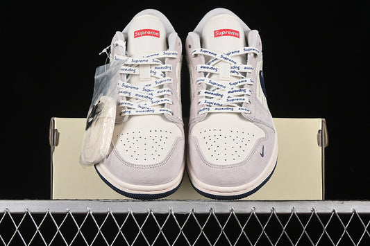 Nike Air Jordan 1 Low Supreme White Grey Blue Sneakers