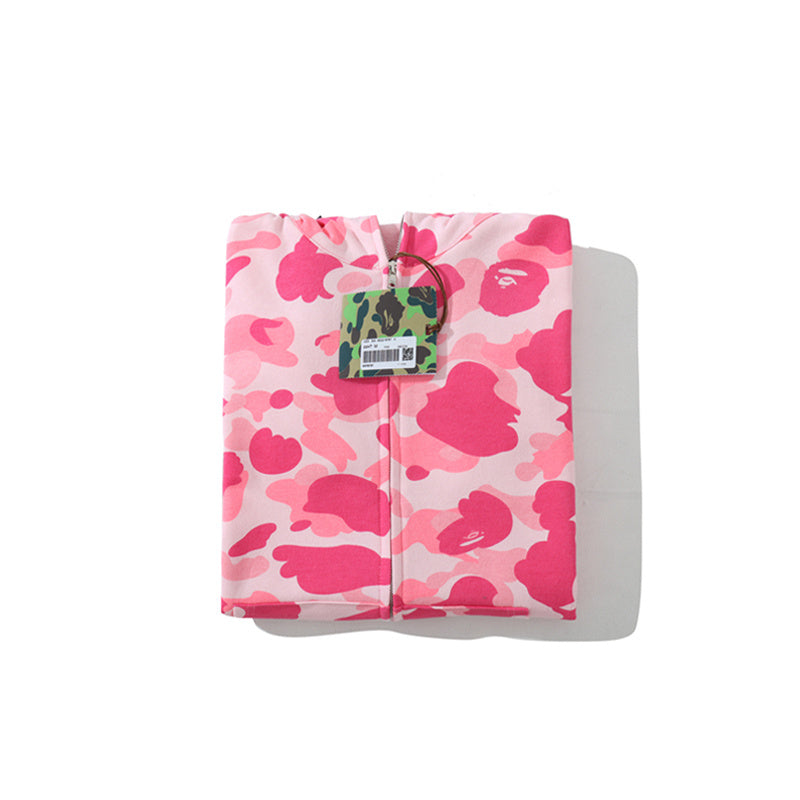 A Bathing Ape Shark Head Classic Fur Hoodie Pink