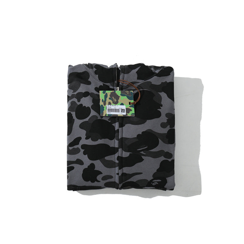 A Bathing Ape Shark Head Classic Fur Hoodie Gray