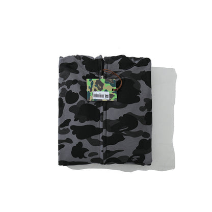 A Bathing Ape Shark Head Classic Fur Hoodie Gray