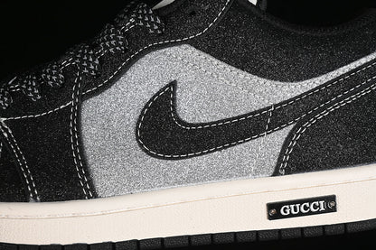 Nike Air Jordan 1 Low GUCCI White Sole Black Silver Flash Sneakers