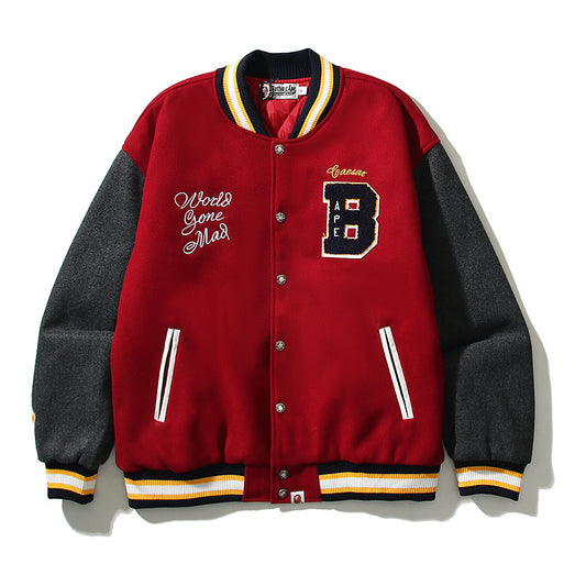 A Bathing Ape Embroidered STA Star Patchwork Tweed Jacket Baseball Jacket Red