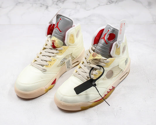 Nike Air Jordan Retro 5 SP x Off-White Muslin Cream Yellow Sneakers