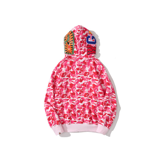 A Bathing Ape BAPE Shark Head Camouflage Double Hoodie Pink