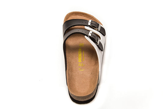 Birkenstock Two-Button Black And White Matte Leather Slippers