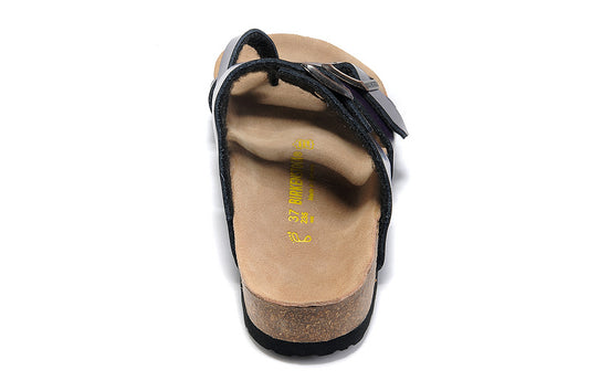Birkenstock Two-Button Ringfinger Dark Purple Matte Leather Slippers