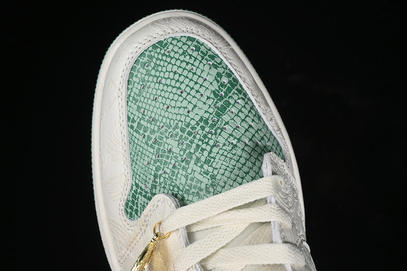 Nike Air Jordan 1 Low OG Grey White Green Snakeskin Grain Sneakers