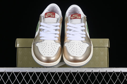 Nike Air Jordan 1 Low Year Of The Dragon Metallic Gold Grain Saturn Gold Cedar Sneakers