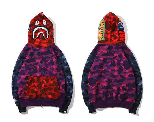 A Bathing Ape BAPE Ape Man Head Red Blue Purple Matching Color Hoodie