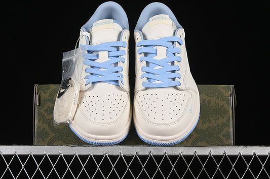 Nike Air Jordan 1 Low OG SP Off-White Travis Scott Fragment Design Light Blue Sole White Sneakers