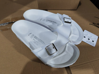 Birkenstock Single Button Pure White Matte Leather Slippers