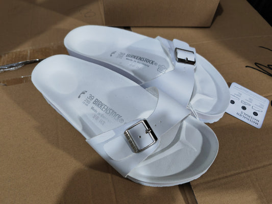 Birkenstock Single Button Pure White Matte Leather Slippers