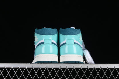 Nike Air Jordan 1 Mid White Turquoise Green Sail Sneakers