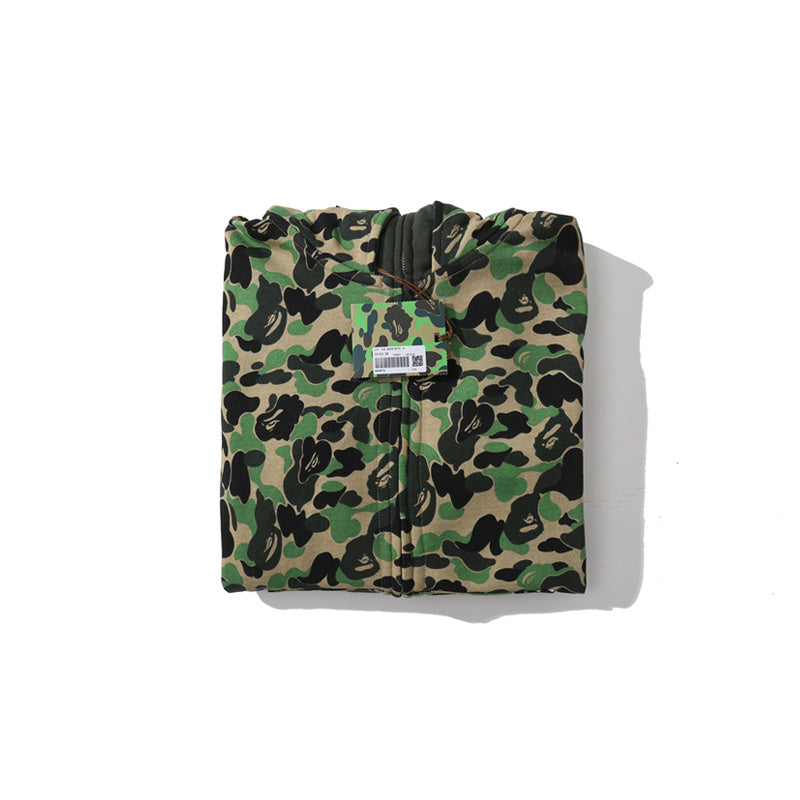 A Bathing Ape BAPE Shark Head Camouflage Double Hoodie Green