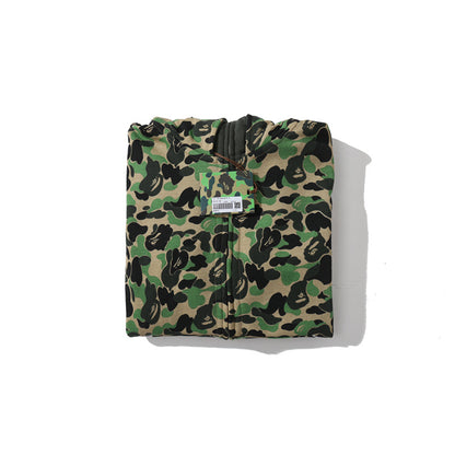 A Bathing Ape BAPE Shark Head Camouflage Double Hoodie Green