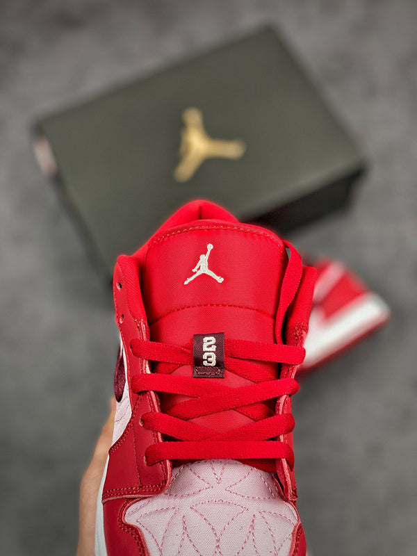 Nike Air Jordan 1 Low SE Red Quilt Valentines Pink Sneakers