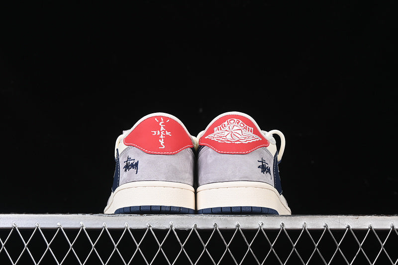 Travis Scott Fragment Design Nike Air Jordan 1 Low OG SP Navy Sole Grey White Sneakers