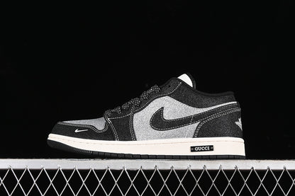 Nike Air Jordan 1 Low GUCCI White Sole Black Silver Flash Sneakers
