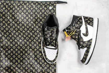 Nike Air Jordan 1 Retro LV White Black Printing Sneakers Joint Edition