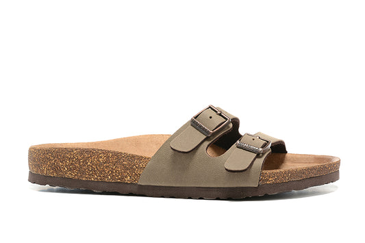Birkenstock Two Buckle Thin Belt Light Brown Scrub Leather Slippers