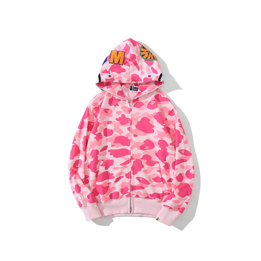 A Bathing Ape Shark Head Classic Fur Hoodie Pink