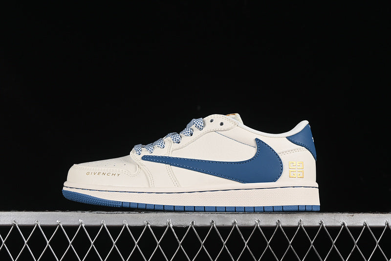 Travis Scott Fragment Design Nike Air Jordan 1 Low OG SP Blue Sole White Sneakers