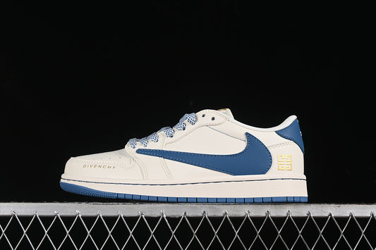 Travis Scott Fragment Design Nike Air Jordan 1 Low OG SP Blue Sole White Sneakers