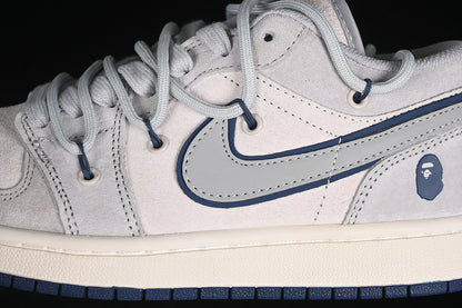 Nike Air Jordan 1 Low BAPE Blue Sole Grey White Sneakers
