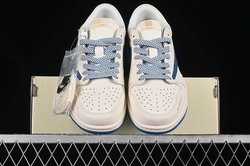 Travis Scott Fragment Design Nike Air Jordan 1 Low OG SP Blue Sole White Sneakers
