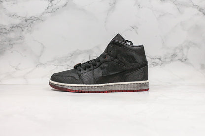 Nike Air Jordan 1 CLOT Mid Fearless Copper Coins Double-Deck Black Silk Tearable Version Sneakers