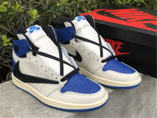 Nike Air Jordan 1 Retro High OG Fragment Travis Scott Sail Blue Sneakers