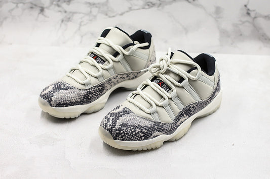 Nike Air Jordan 11 Retro Low-Top "Light Bone" Snakeskin White Sneakers
