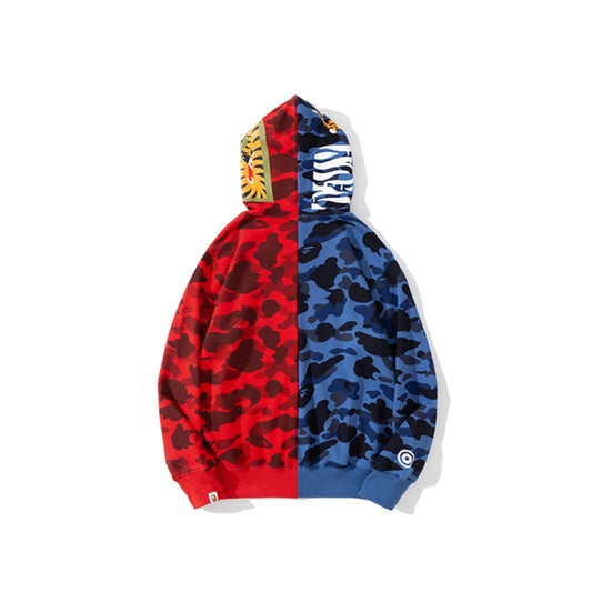 A Bathing Ape BAPE Tiger Head Color Mosaic Camouflage Hoodie Blue And Red