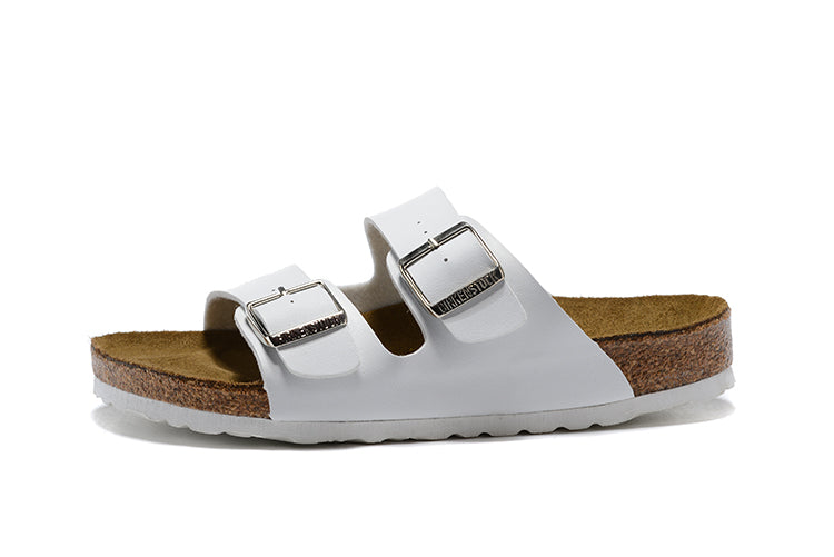 Birkenstock White Double Buckle Comfort Leather Sandals