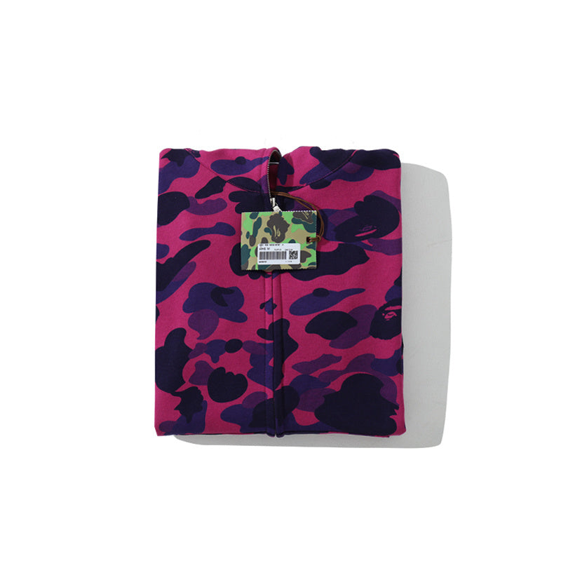 A Bathing Ape Shark Head Classic Fur Hoodie Purple