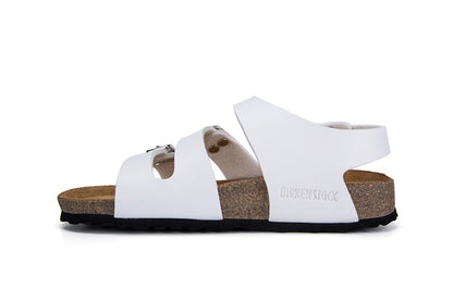 Birkenstock Ellice Three-Button White Matte Leather Strappy Sandals