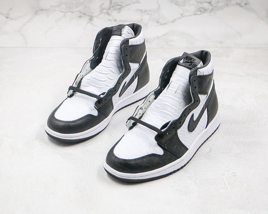 Nike Air Jordan 1 Retro Black White Crocodile Leather Sneakers