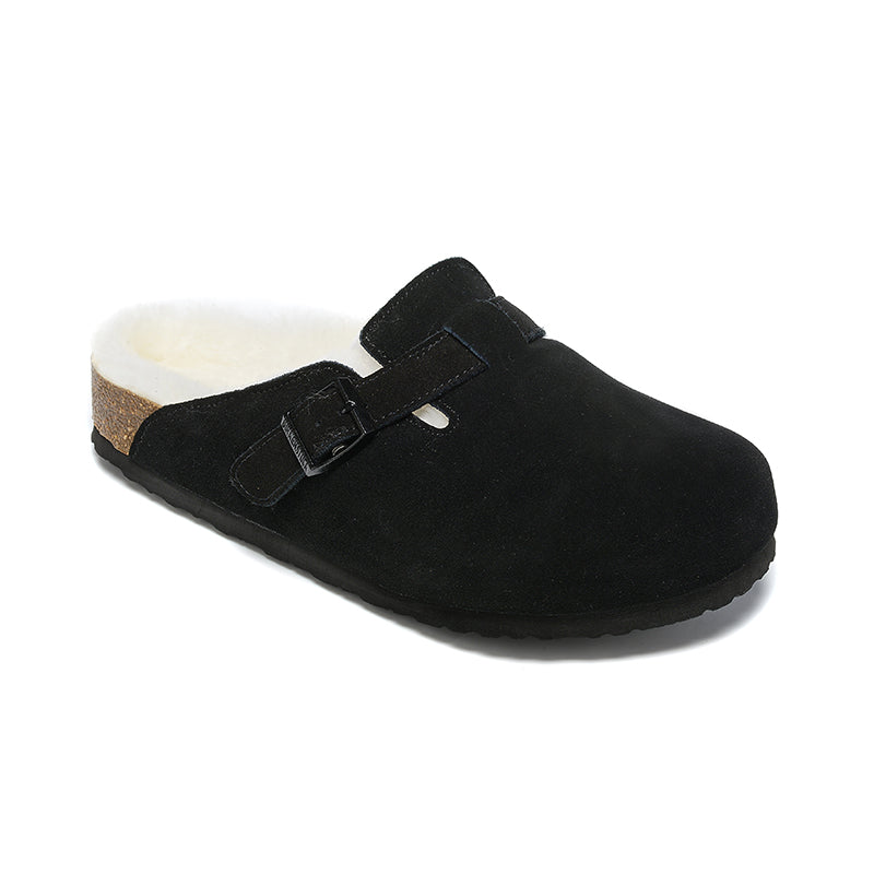 Birkenstock Black Suede White Shearling Lining Clog Shoes